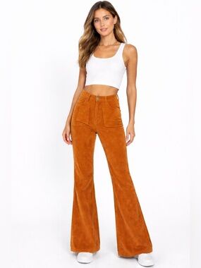 High-Rise Wide-Leg Rust Corduroy Jeans